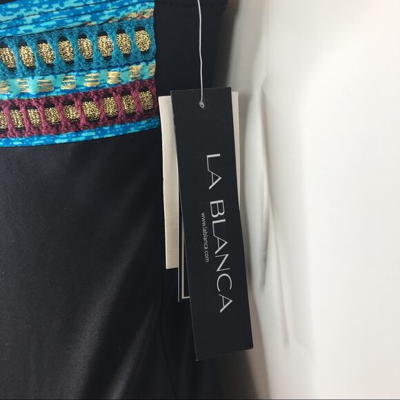 La Blanca NWT One Piece Boho Swimsuit Black & Blue Stitch Size 4 - Picture 11 of 11